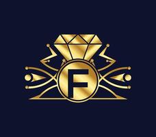 f Brief Diamant Luxus mit golden Farbe Unternehmen Logo Design vektor