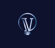 kreativ v brev Glödlampa energi kraft modern logotyp design företag begrepp vektor