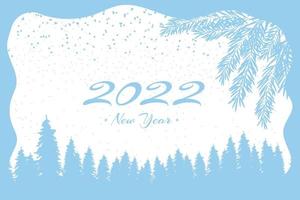 Schneekarte 2022 im flachen Stil auf hellem Hintergrund. Abbildung des neuen Jahres. blauer Farbvektorhintergrund. abstraktes Landschafts-Banner-Design. Feiertagsfeierkonzept vektor