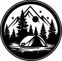 Camping - - schwarz und Weiß isoliert Symbol - - Vektor Illustration