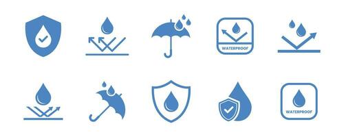 wasserdicht Symbol Satz. wasserdicht Zeichen Sammlung. Wasser beständig Symbol. Wasser Schutz Symbol mit ein Schild. Verpackung Symbole. Vektor Illustration.