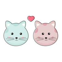 süß Paar von Katzen, Blau und Rosa Katzen Junge und Mädchen im komisch kindisch kawaii Stil. romantisch Katzen im Liebe zusammen. perfekt zum Valentinsgrüße Tag Karte, drucken. vektor