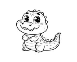 süß Karikatur von Krokodil Illustration zum Färbung Buch. Gliederung Linie Kunst. isoliert Weiß Hintergrund vektor