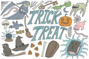 trick or treat halloween doodles art vektor