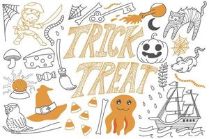 trick or treat halloween doodles art vektor