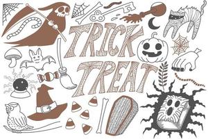 trick or treat halloween doodles art vektor