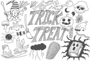 trick or treat halloween doodles art vektor