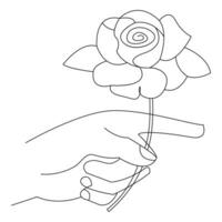 kontinuierlich schön Rose Blumen Single Linie Kunst Vektor Zeichnung von Hand halten