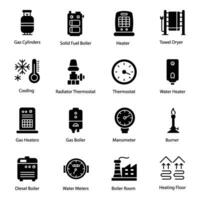 industriell Heizungen und Thermostat Glyphe Vektor Symbole