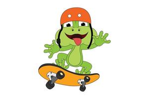 süßer Frosch-Cartoon und Skateboard vektor