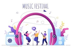 musikfestival bakgrund vektorillustration med musikinstrument och levande sångföreställning för affisch, banner eller broschyrmall vektor