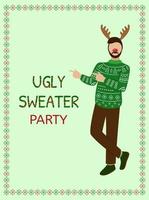 hässliche Pullover-Party. Weihnachtskonzept. glücklicher Mann in Pulloverkleidung. Einladung Vektorgrafik vektor