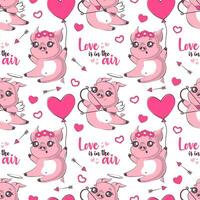 nahtlos Muster mit kawaii Schwein im Liebe, Liebe ist im das Luft Inschrift. Valentinstag Tag Party, Urlaub, Urlaub konzept.vektor Illustration zum Produkt Design, Hintergrund, Verpackung Papier. vektor