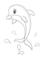 färg sida med delfin. svartvit vektor barns illustration.