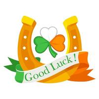 Karikatur irisch Hufeisen und Kleeblatt, gut Glück. Dekoration zum Gruß Karten, Poster, Flecken, druckt zum Kleidung, und Embleme zum st. Patrick Tag. vektor