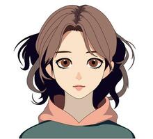anime flicka ansikte porträtt tecknad serie karaktär illustration manuellt skapas vektor