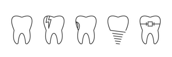 Zahnheilkunde Linie Symbol Satz. Zahnarzt, Zähne, Mensch Gesundheit, implantieren, Dental Zahnspange. Vektor Illustration