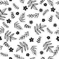 abstrakt sömlös mönster med söt hand dragen svart blommor och löv. mode eleganta naturlig bakgrund. hand dragen design element för tyg, skriva ut, omslag, baner, omslag, tapet. vektor