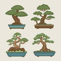 bonsai träd vektor illustration uppsättning