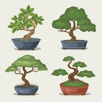 bonsai träd vektor illustration uppsättning