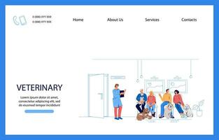 Veterinär Klinik Webseite Banner mit Menschen und Haustiere eben Vektor Illustration.