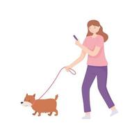 kvinna som går med sin hund vektor