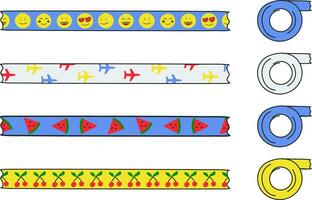 Sammlung von Muster zum Scotch. Emoji, Flugzeug, Wassermelone und Kirsche. Vektor Illustration