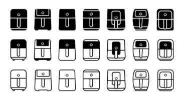 Luft Friteuse Symbole einstellen Gliederung Vektor. gebraten Bäckerei. Essen zu kochen. gesund Chipbasiert Lebensmittel. Küche Vektor
