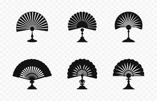 faltbar Hand Ventilator schwarz Silhouetten von Chinesisch, japanisch Papier falten Hand Fans vektor