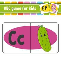 abc -kort. alfabetet för barn. lära sig bokstäver. utbildning som utvecklar arbetsblad. aktivitetssida för att studera engelska. spel för barn. rolig karaktär. isolerad vektor illustration. tecknad stil.