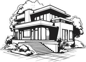 dubbel nivå visionär skiss aning för duplex- hus vektor ikon symmetri plan duplex- hus design i vektor logotyp begrepp