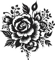 chic blommig fusion dekorativ svart ikon majestätisk bukett hopsättning svart bukett design vektor