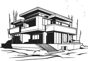 modern stadslinje boning villa ikon i djärv svart översikt urban villa intryck samtida stad hus i svart översikt vektor