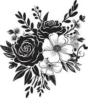 anspruchsvoll Blumen- Cluster schwarz Vektor Logo Jahrgang Strauß Charme dekorativ schwarz Symbol