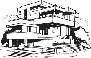 Dual Leben Konzept Duplex Haus skizzieren Idee im Vektor Symbol symmetrisch Wohnung skizzieren Duplex Haus Design Vektor Emblem