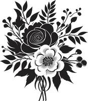 elegant blühen Verschmelzung dekorativ schwarz Strauß Emblem kompliziert Strauß Medley schwarz Vektor Logo