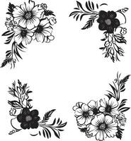 viskande blomma ram dekorativ svart logotyp kunglig blommig omfamning svart ram emblem vektor