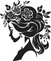 künstlerisch blühen Wesen elegant Vektor Gesicht minimalistisch Blumen- Glanz schwarz Frau Symbol