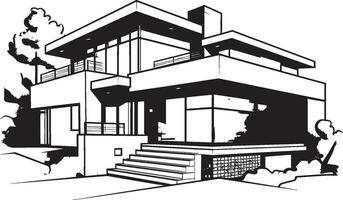 zeitgenössisch Stadtlinie Villa skizzieren Stadt Haus Symbol im knackig schwarz modern städtisch Residenz Villa Gliederung symbolisieren städtisch Eleganz vektor