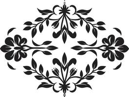 blommig fusion svart vektor emblem design konstnärlig flora hand dragen svart vektor ikon