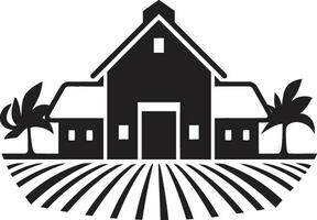agrar- boning mark jordbrukare hus vektor emblem lantlig bostad intryck bondgård design vektor ikon