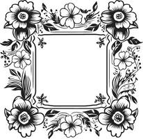 chic blooms dekorativ vektor ram ikon förtjusande bukett svart ram logotyp