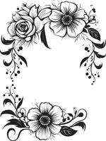 zeitlos blühen Grenze dekorativ schwarz Logo Flüstern blühen umschließen schwarz Blumen- Emblem vektor