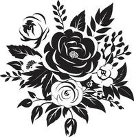 invecklad blomma hopsättning svart bukett ikon nyckfull kronblad bukett dekorativ svart logotyp vektor