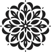 blomma tesselleringar geometrisk emblem i svart symmetrisk kronblad artisteri svart bricka ikon vektor