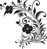 noir blühen Melodien kompliziert Hand gezeichnet Blumen Tinte noir botanisch Odyssee Jahrgang schwarz Emblem Skizzen vektor