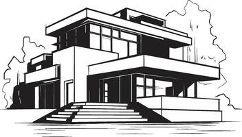 zeitgenössisch Stadtlinie Villa skizzieren Stadt Haus Symbol im knackig schwarz modern städtisch Residenz Villa Gliederung symbolisieren städtisch Eleganz vektor