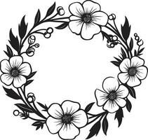 elegant bröllop blomma vektor svart blommig emblem graciös krans skiss konstnärlig svart logotyp ikon