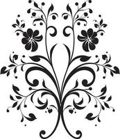 noir botanisk elegans handgjord ikoniska design elegant blommig scrollwork svart vektor emblem