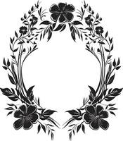viskande blomma frodas svart blommig ikon kunglig kronblad ram dekorativ svart vektor ram